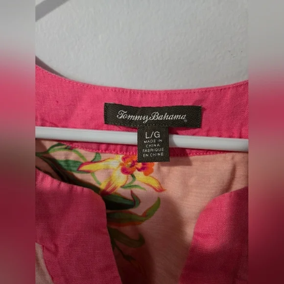Tommy Bahama Tropical Floral Dress Womens Large Pink Sleeveless V-Neck Summer - Picture 3 of 5